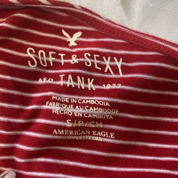 Red white striped off shoulder tank top - Picture 2 of 2